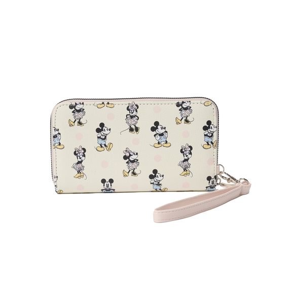 Wallet Wristlet Zip Clutch Faux Leather Mickey Minnie Mouse Off White UwU - Picture 4 of 7